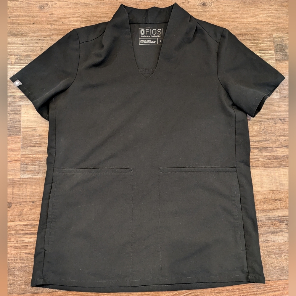 FIGS Technical Collection Banepa Oversized Scrub Uniform Top Black Women's Sz S